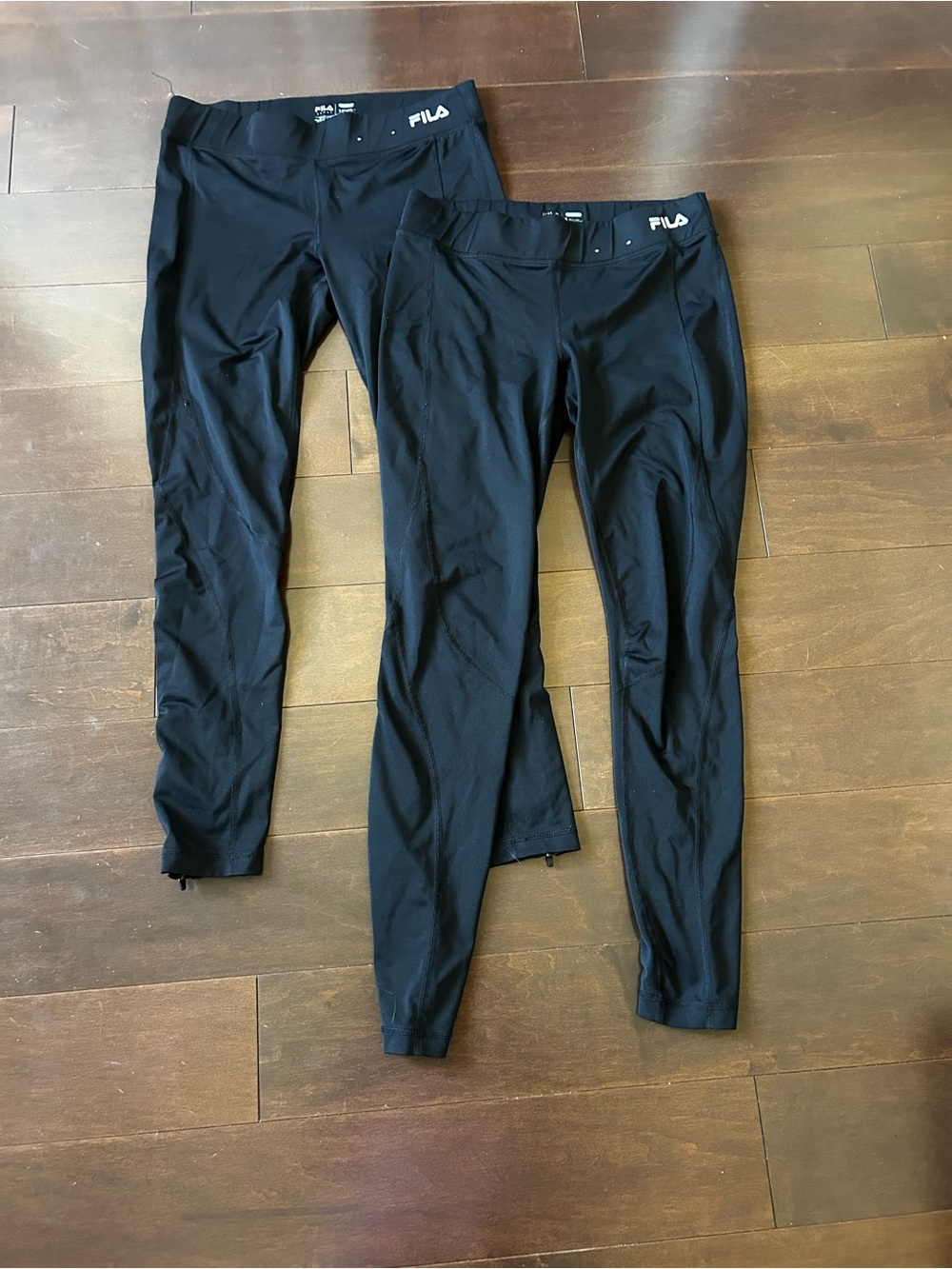 Set of 2 Fila Black Women's Athletic Leggings with Ankle Zipper Closure Detail